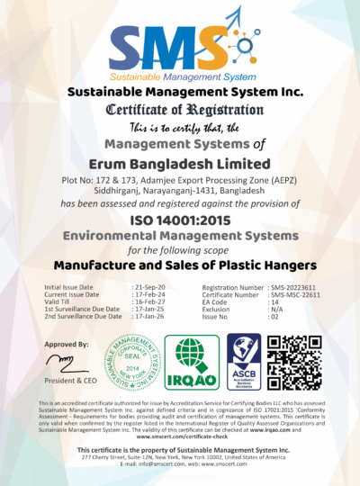 ISO 14001 Certificate of Erum Bangladesh Limited_Issue 2.0_2024-1