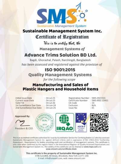 ISO 9001 Certificate of Advance Trims Solution BD Ltd.-1